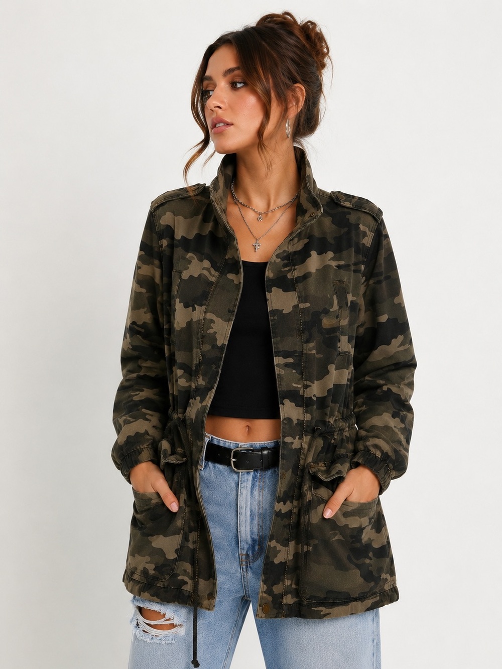 Jason Maxwell Camo Military Utility Field Jacket Size L Grunge Y2K Cargo